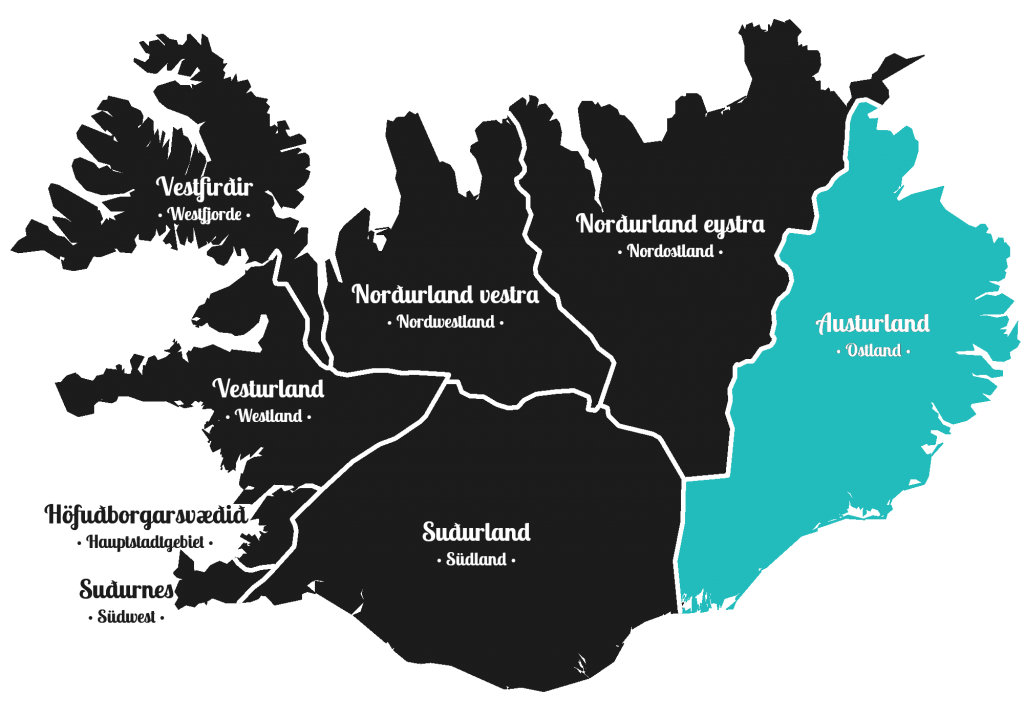 Island - Osten der Insel - Markierung - Regionen