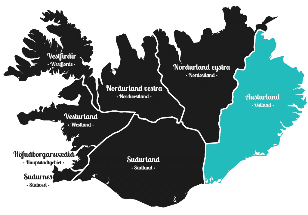 Island - Osten der Insel - Markierung - Regionen