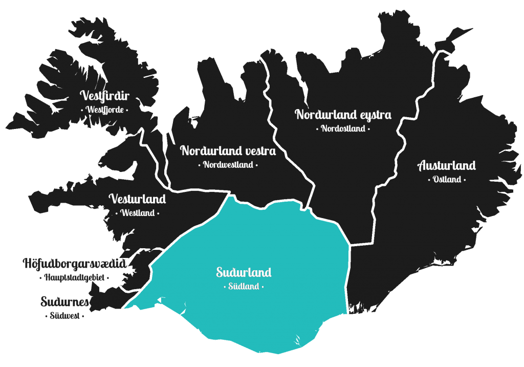 Island - Süden der Insel - Markierung - Regionen