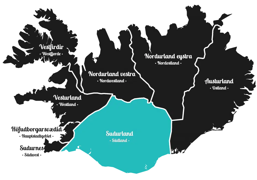 Island - Süden der Insel - Markierung - Regionen