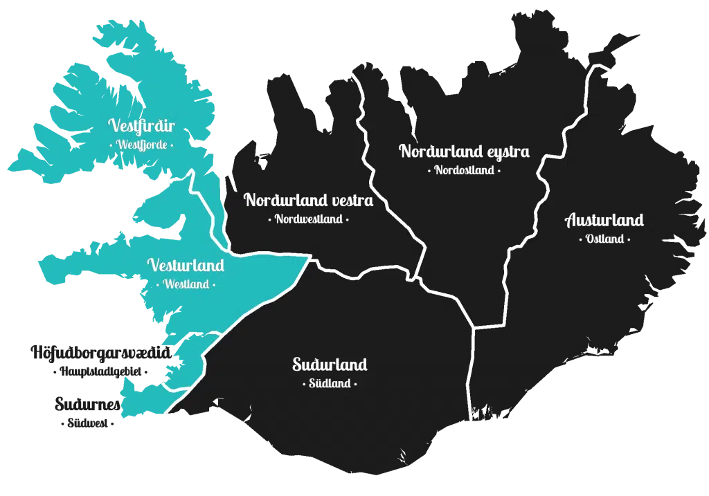 Island - Westen der Insel - Markierung - Regionen
