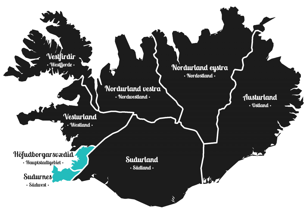 Island - Südwesten der Insel - Markierung - Regionen
