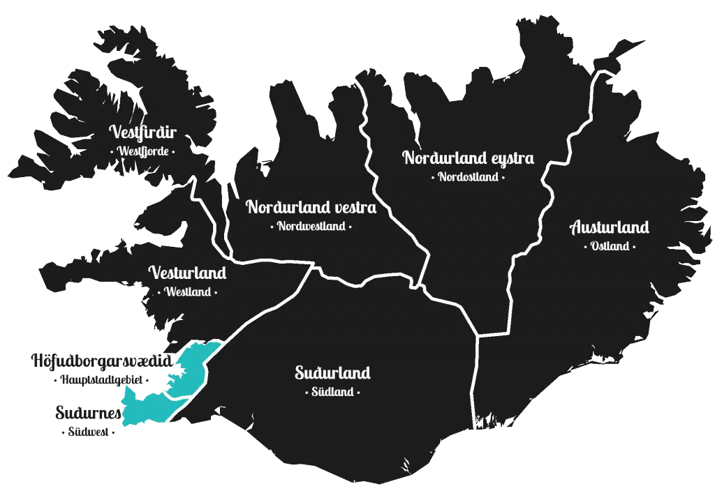 Island - Südwesten der Insel - Markierung - Regionen