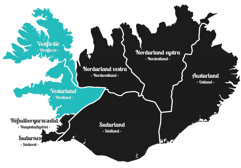 Island - Westen der Insel - Markierung - Regionen